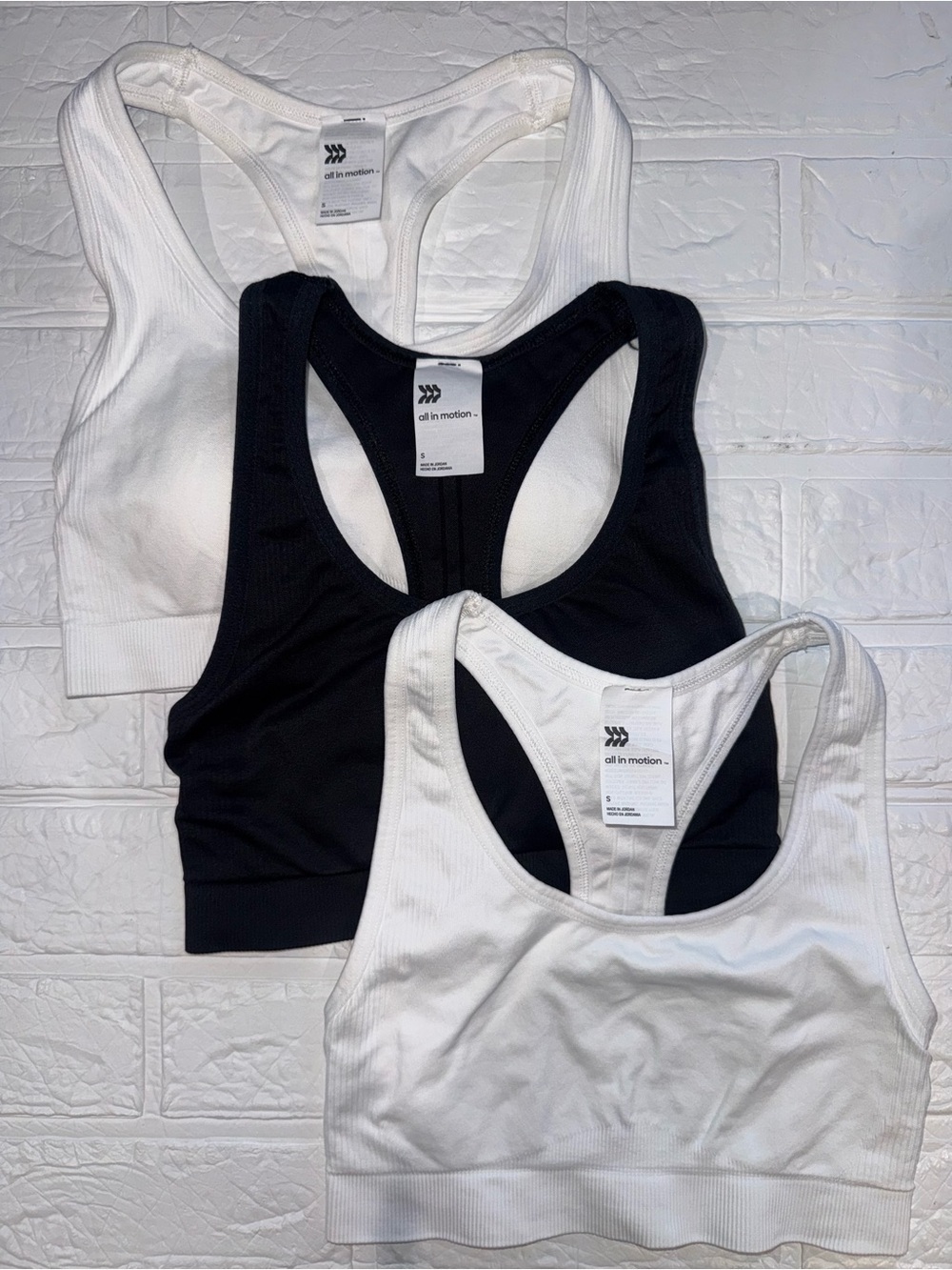 All in Motion Ribbed Racerback Sports Bras - Black & White Trio Womans Small